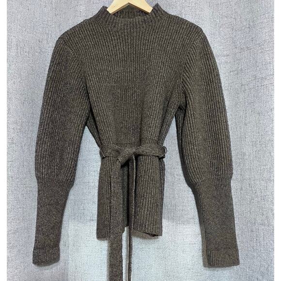 Antonio Melani XL Green Brown‎ Puff Sleeve Rib Knit Waist Tie Bow - Picture 1 of 8